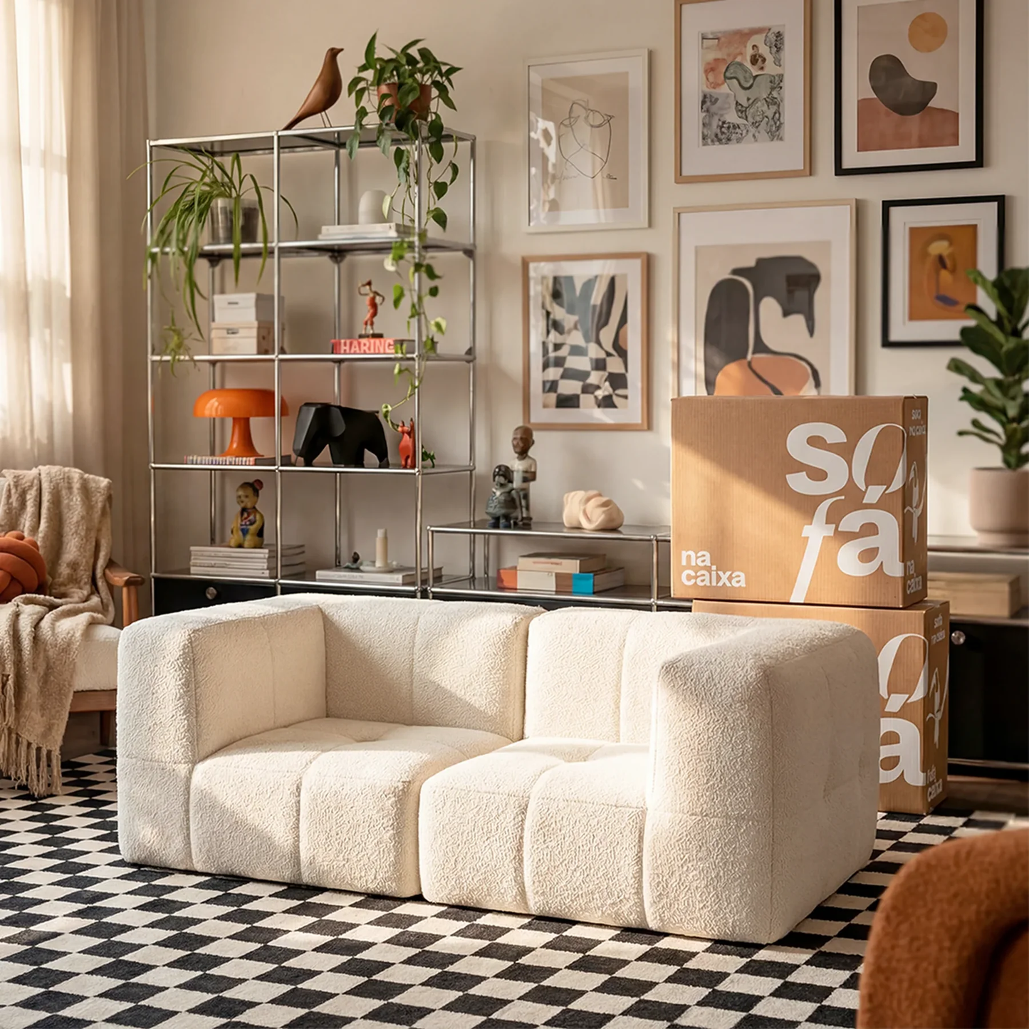 Sofá modular de 2 plazas en lino Boucle.