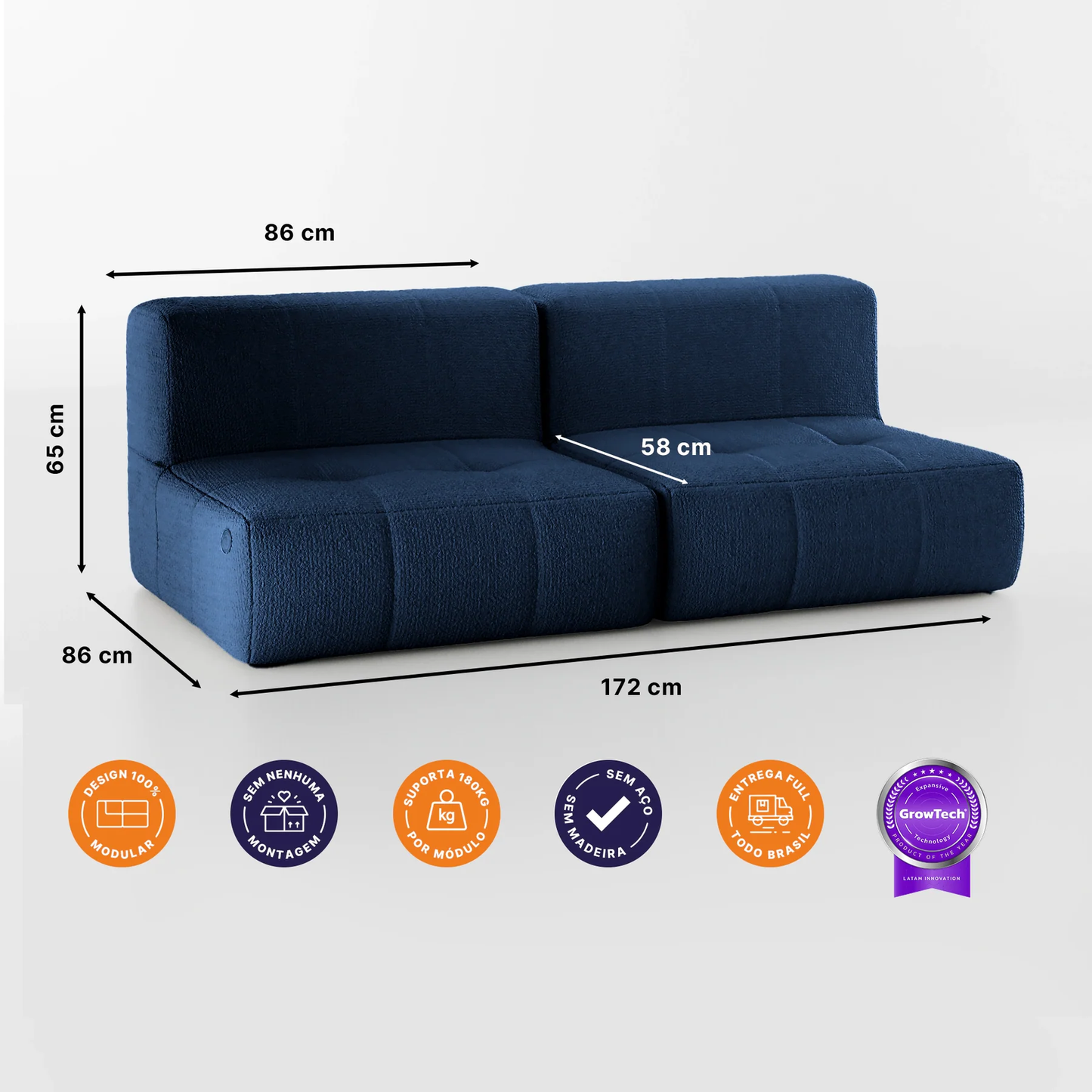 Sofá modular de 2 plazas en tejido Boucle - Sin brazos