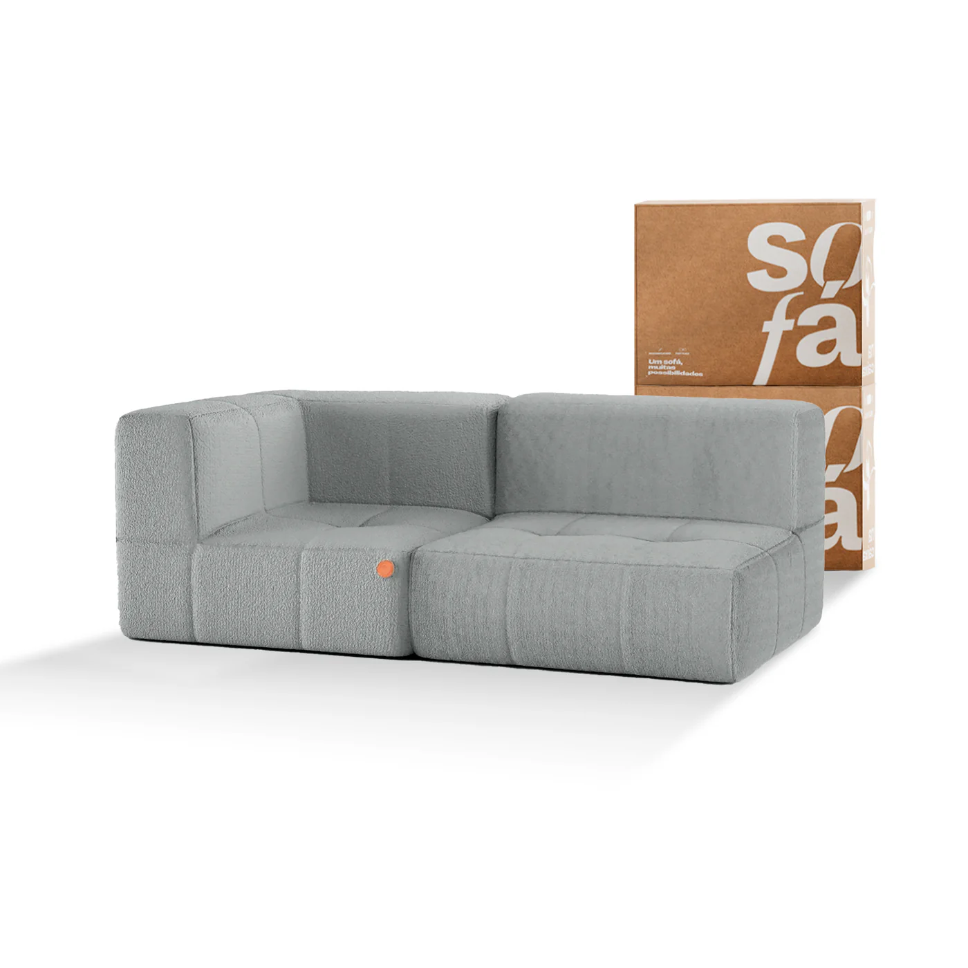 Sofá modular de 2 plazas en tejido Boucle - 1 reposabrazos - Gris