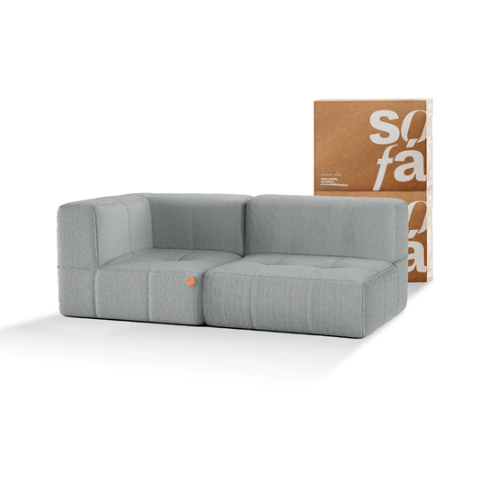 Sofá modular de 2 plazas en tejido Boucle - 1 reposabrazos - Gris