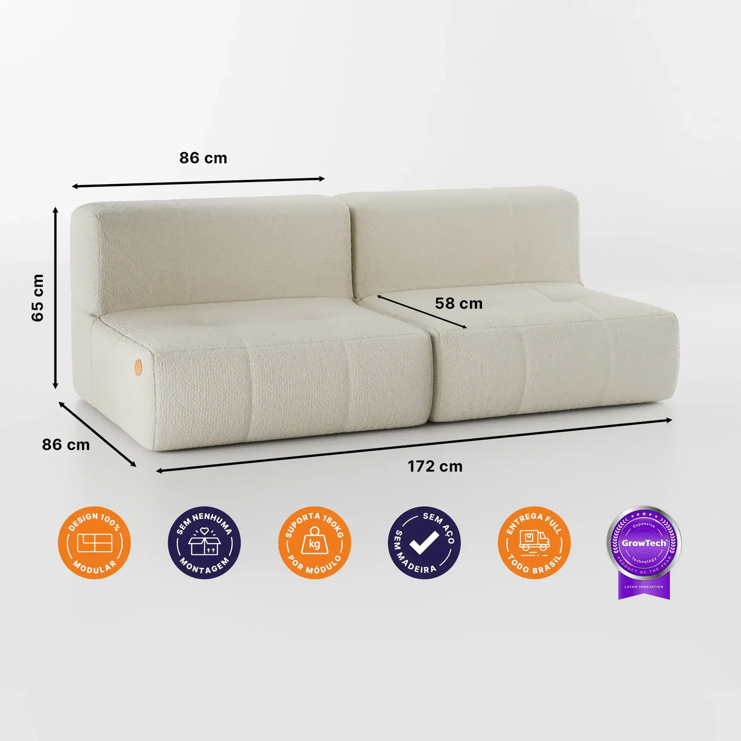 Sofá modular de 2 plazas en tejido Boucle - Sin brazos