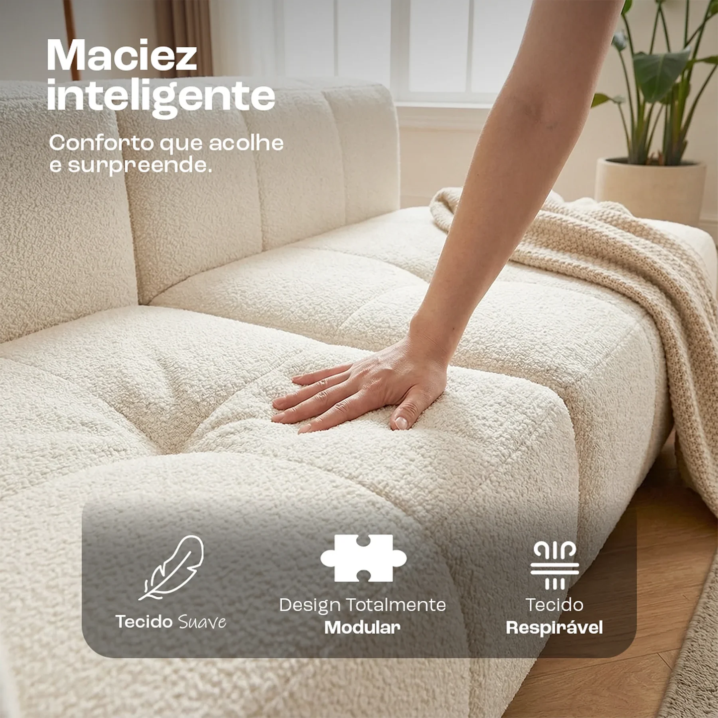 Sofá modular de 2 plazas en lino Boucle.