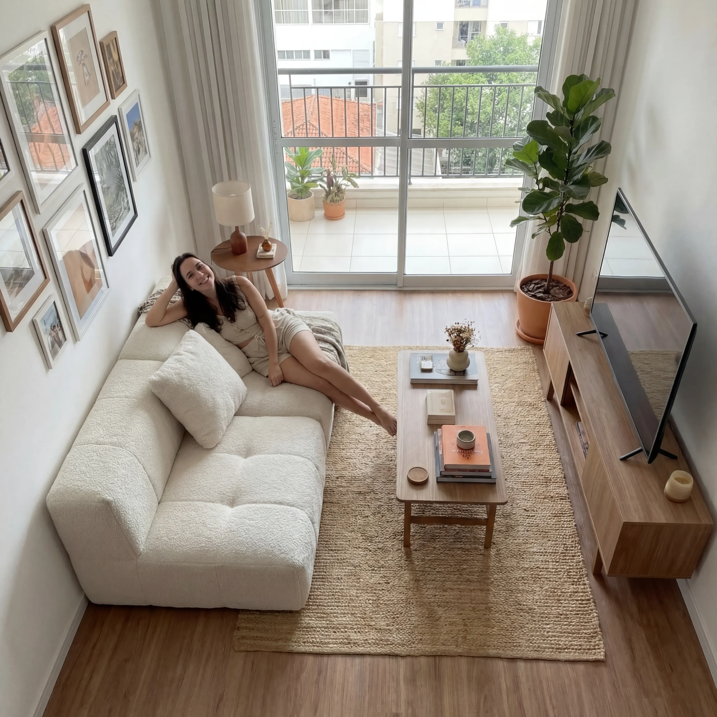 Sofá modular de 2 plazas en tejido Boucle - Sin brazos